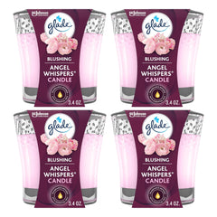 Four Glade Blushing Angel Whispers candles on a white background