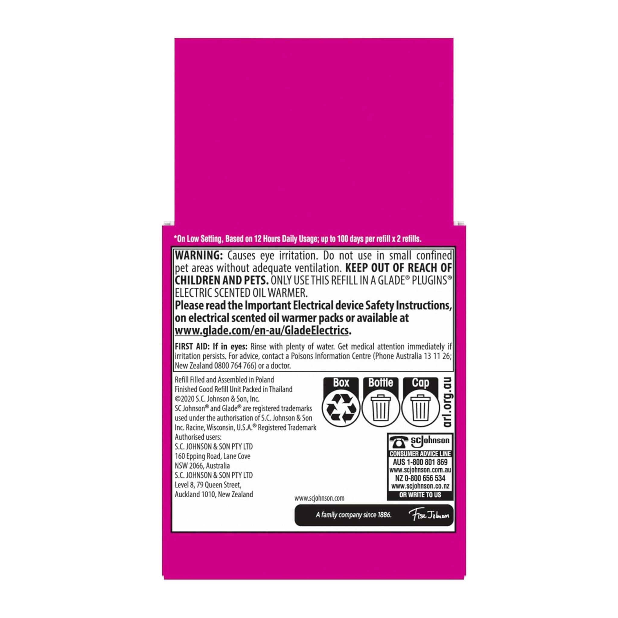 Pink packaging with text and symbols on a white background