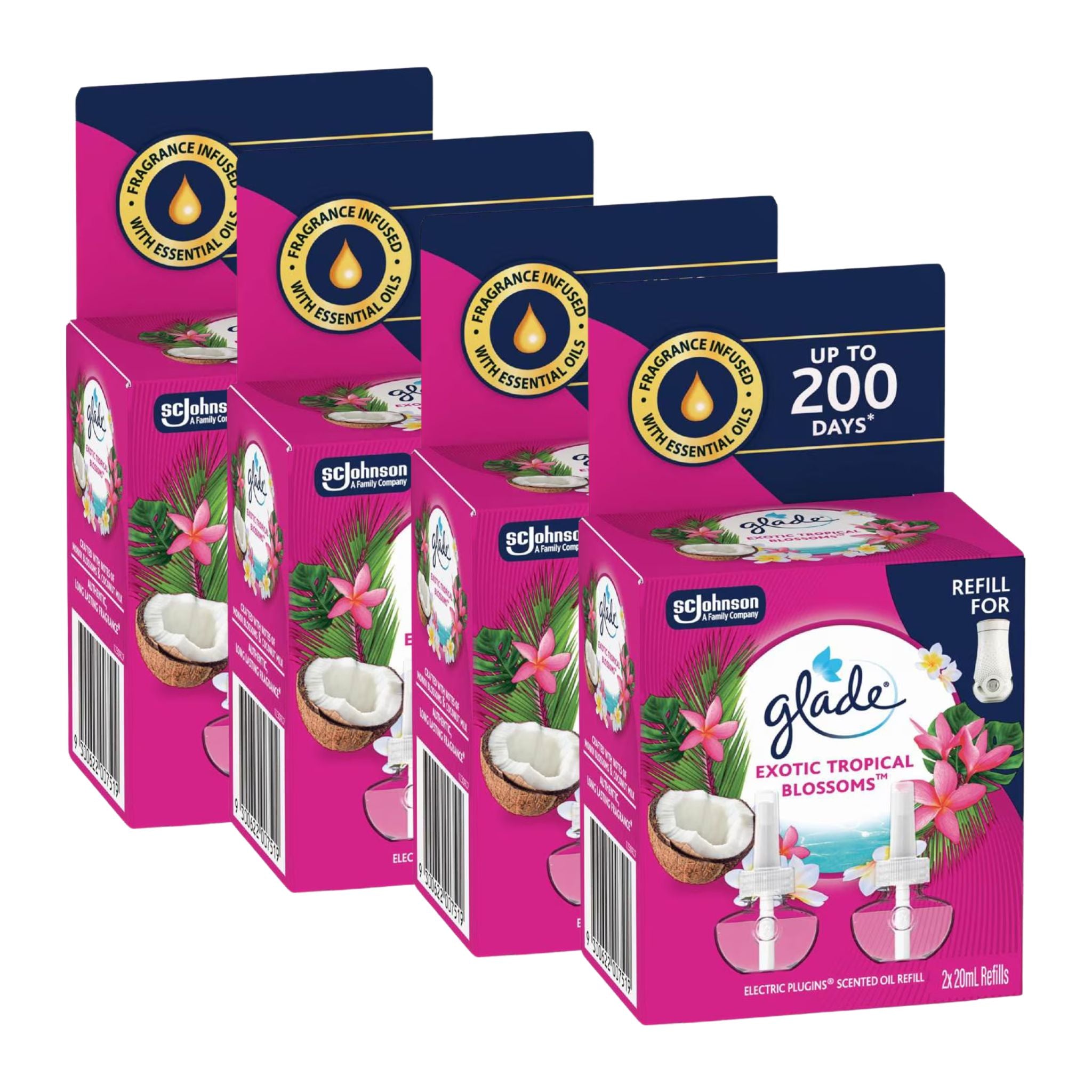 Glade Exotic Tropical Blossoms refill packaging on a white background
