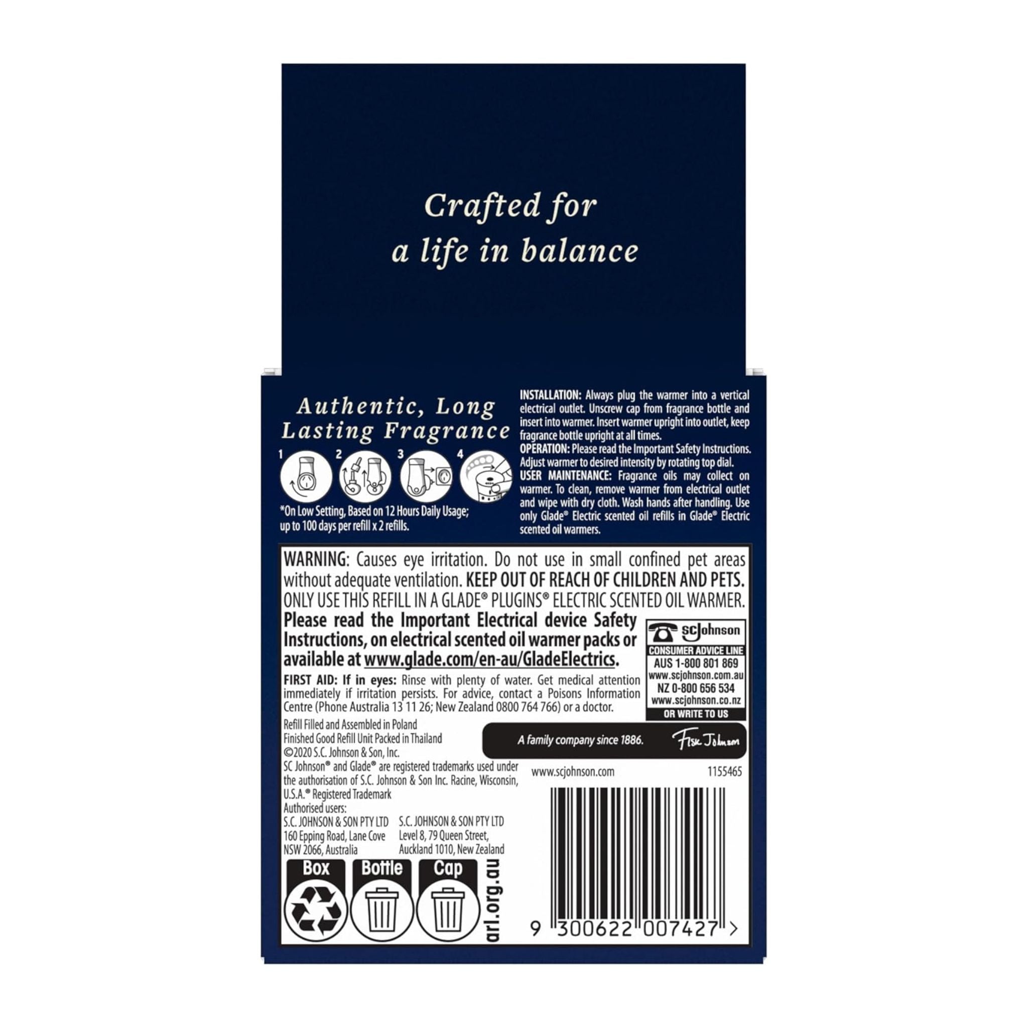 Back label of a product with text and icons on a white background