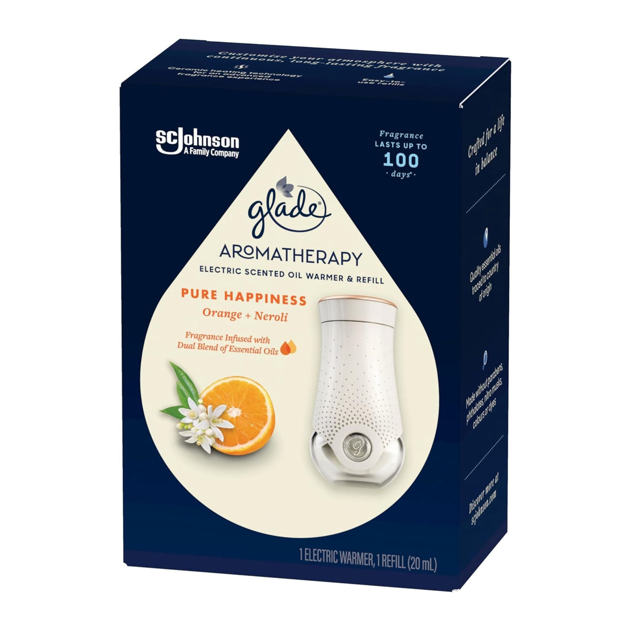 Glade Aromatherapy electric scented oil warmer & refill packaging on a white background