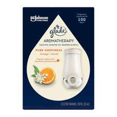 Glade Aromatherapy packaging with electric warmer and refill on a white background