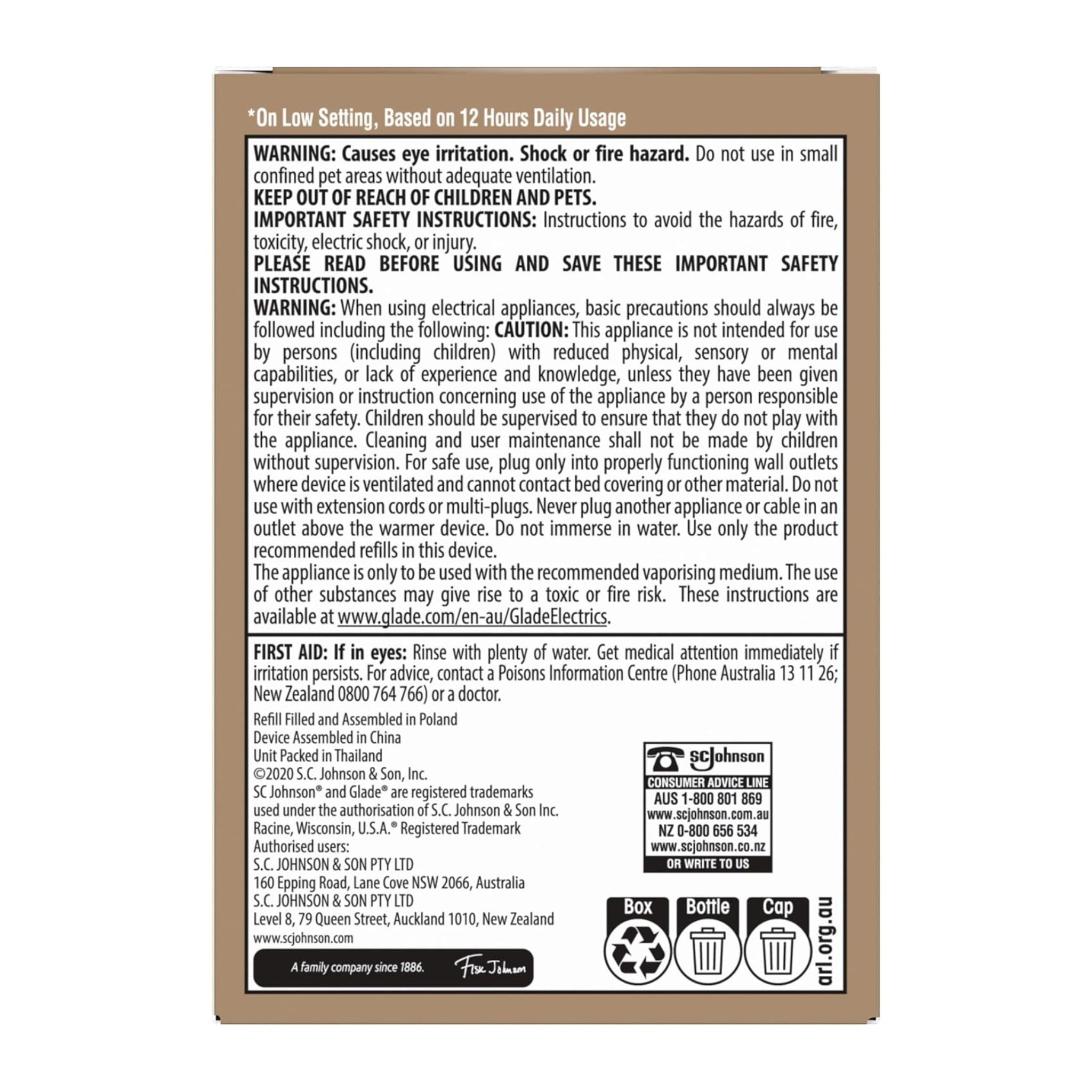 Back of a product packaging with text and warning labels on a white background