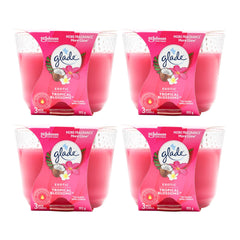 Four packages of Glade Exotic Tropical Blossoms air fresheners on a white background