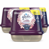 Three containers of Glade Floral Whispers scented gel on a white background