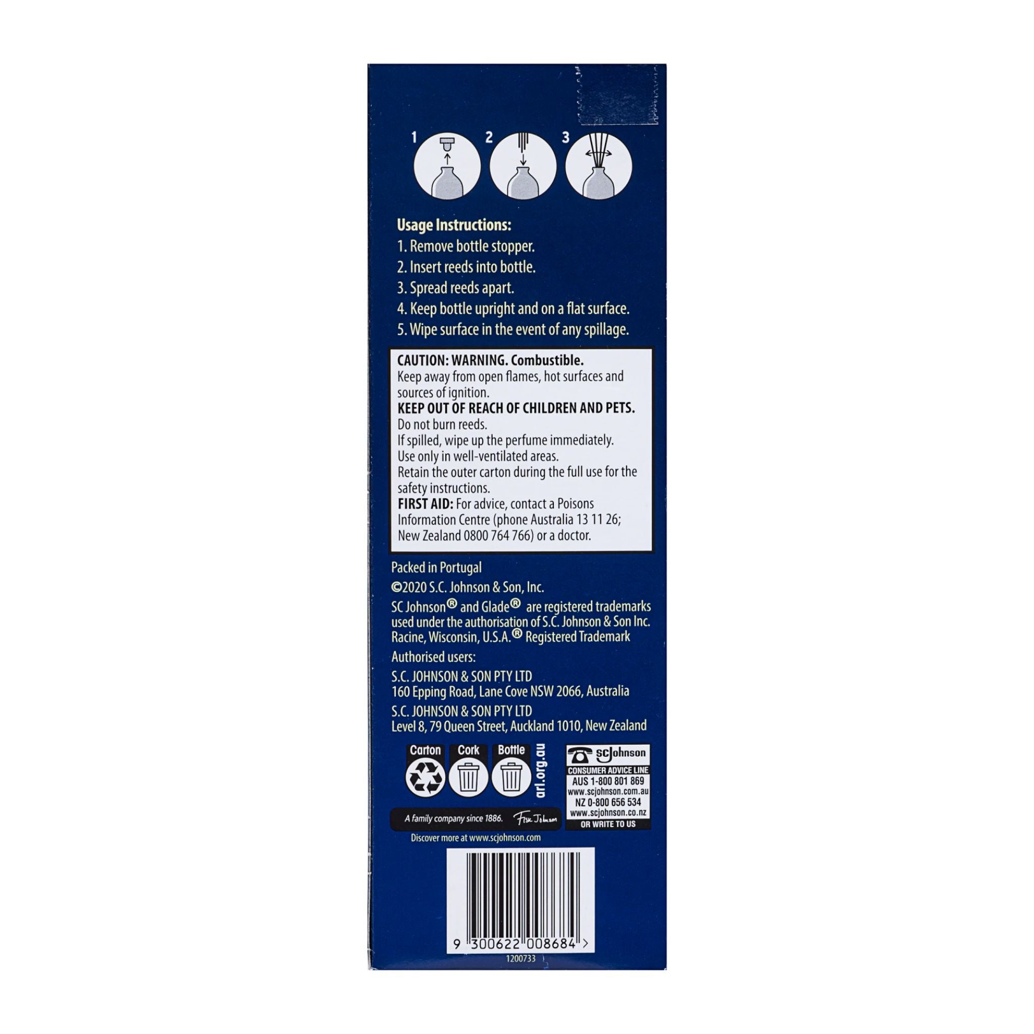 Back label of a product with usage instructions and safety information on a white background