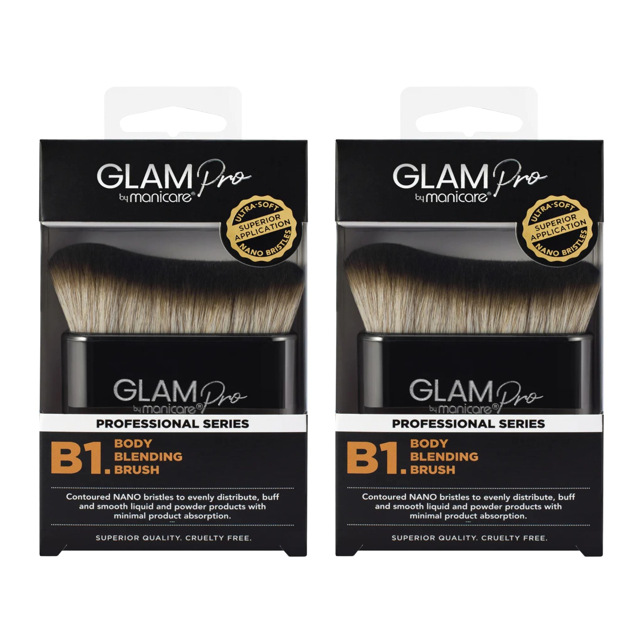 Two Glam Pro by Manicare B1 Body Blending Brush packages on a white background