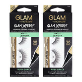 Two packages of Glam by Manicare Glam Xpress adhesive eyeliner and lash kit on a white background.