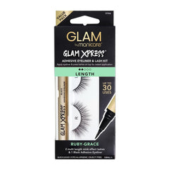 Glam by Manicare Glam Xpress eyelash and eyeliner kit packaging on a white background