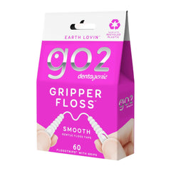 Packaging of go2 dentagene Gripper Floss with pink and white design.