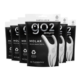 Multiple packages of Dentagenie GO2 Molar dental floss on a white background