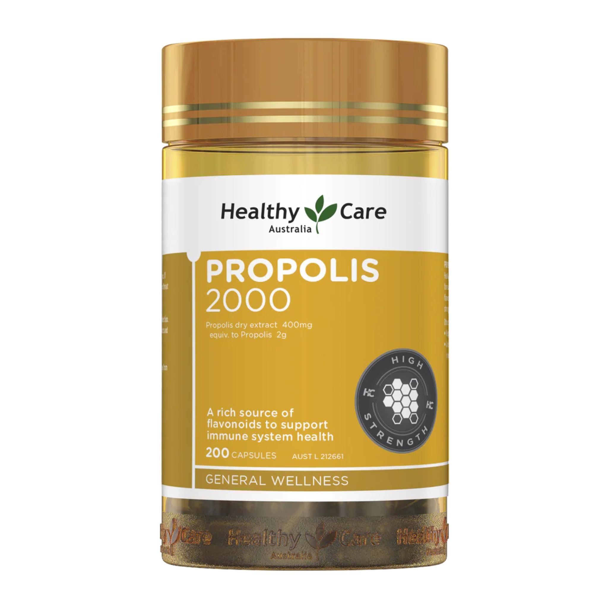 Healthy Care Propolis 2000 supplement container on a white background