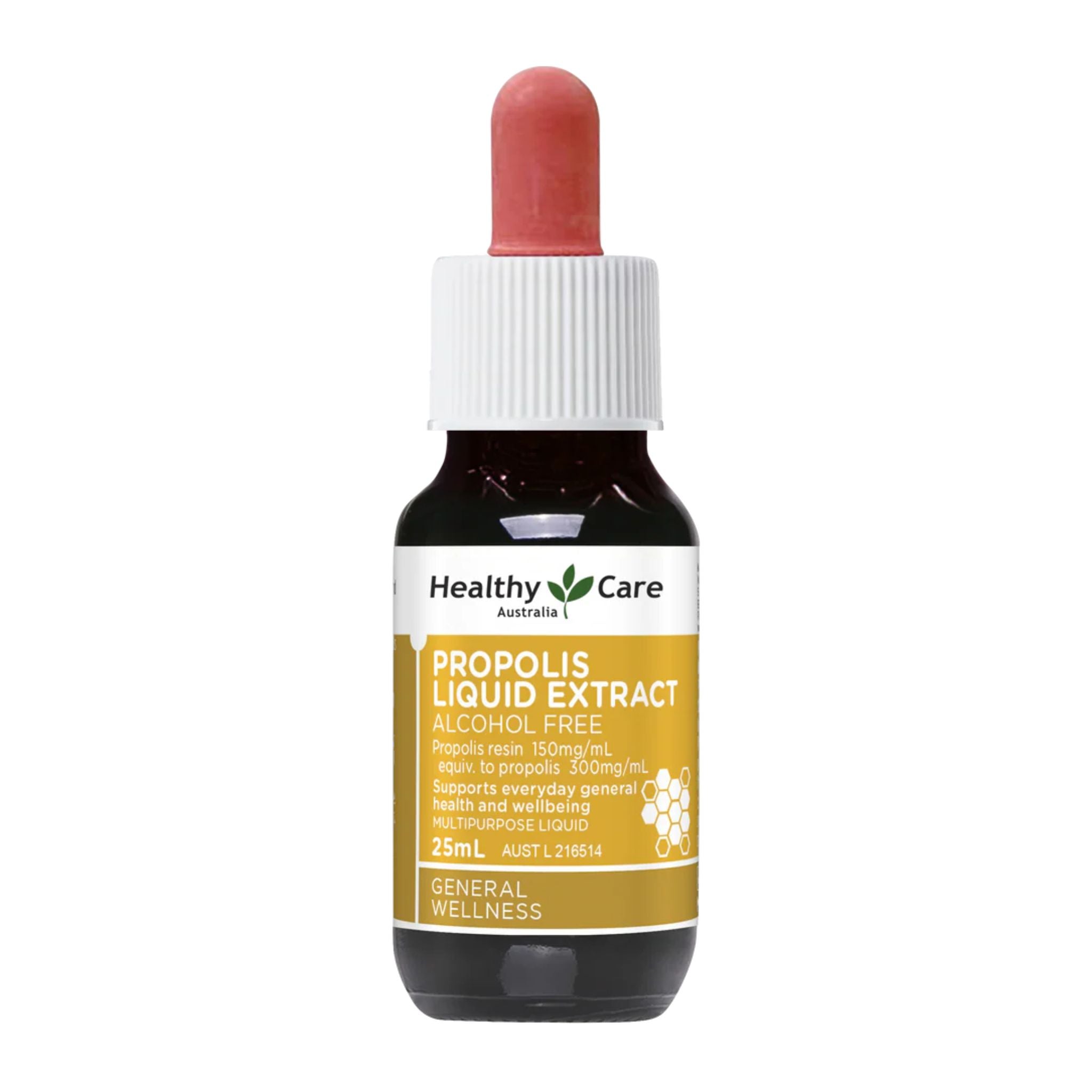 Bottle of Healthy Care Propolis Liquid Extract on a white background
