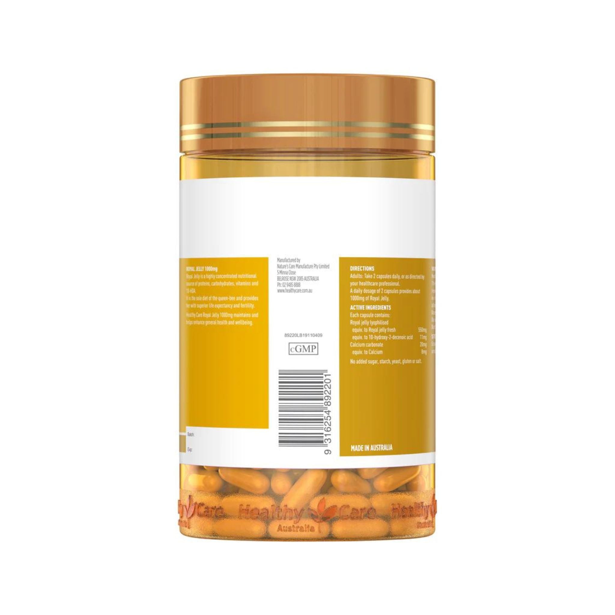 Label details of Healthy Care Royal Jelly 1000mg 365 Capsules