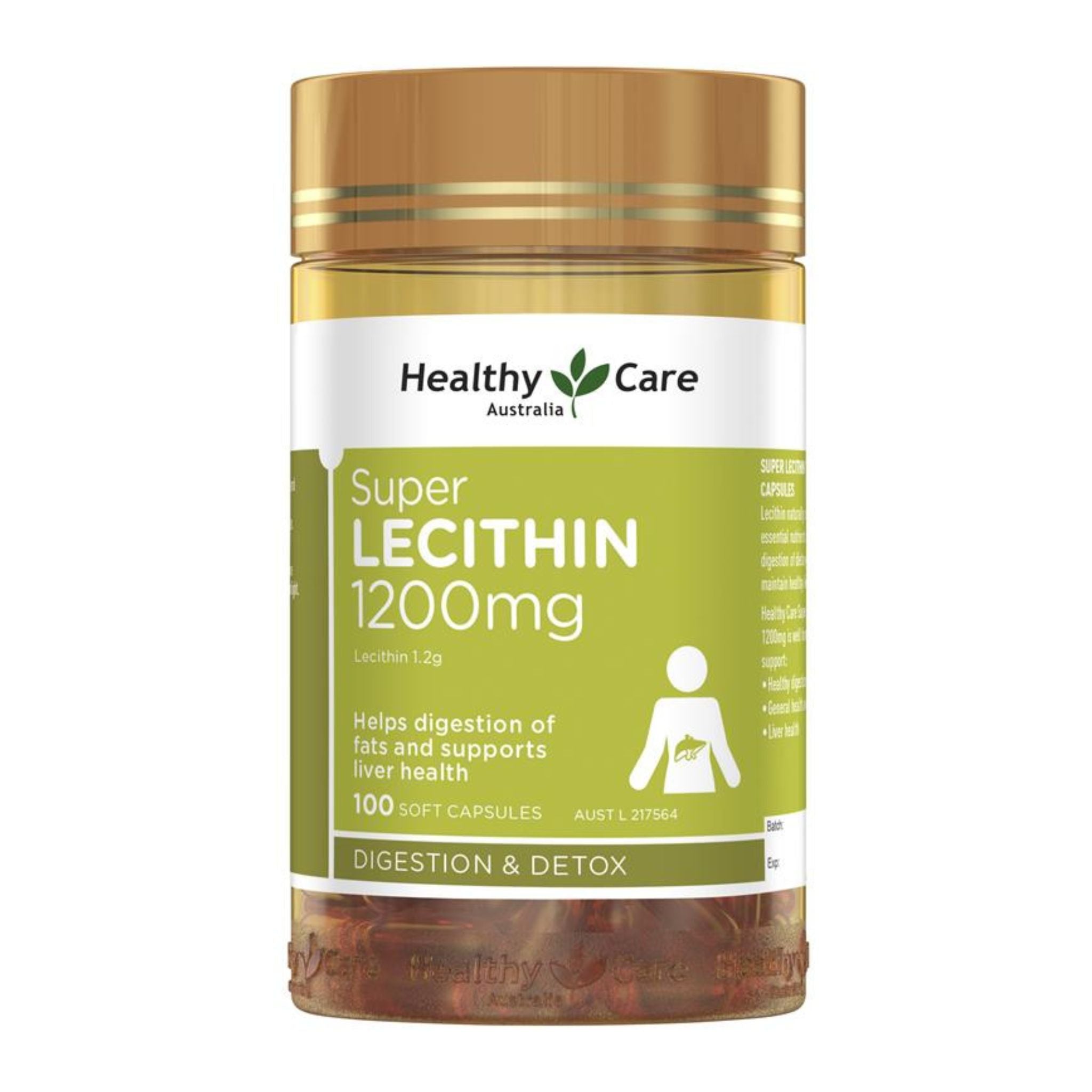 Front view of Healthy Care Super Lecithin 1200mg 100 Capsules bottle