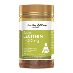 Front view of Healthy Care Super Lecithin 1200mg 100 Capsules bottle