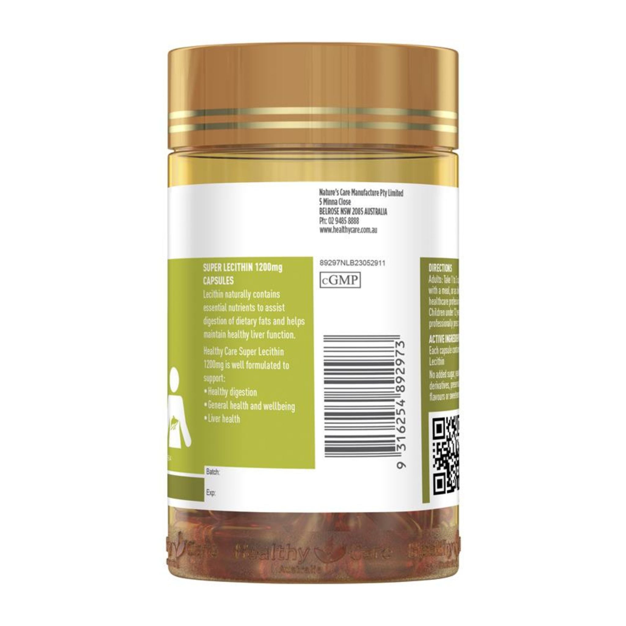 Label details of Healthy Care Super Lecithin 1200mg 100 Capsules