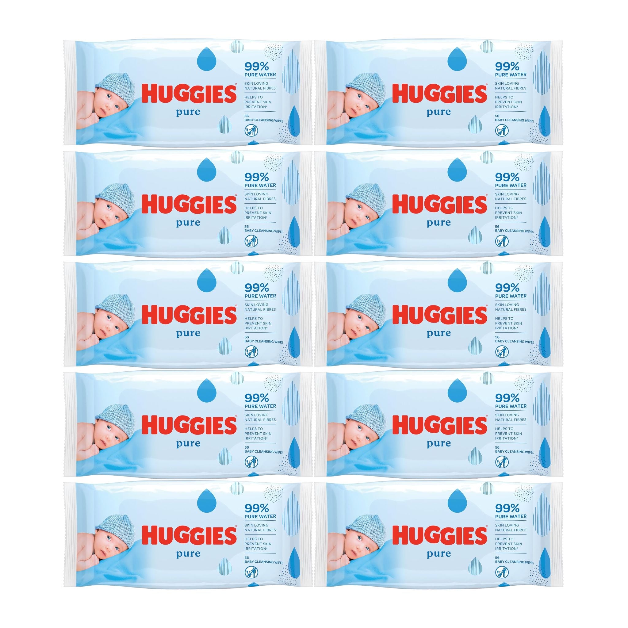 Huggies Pure Baby Wipes pack of 10, total 560 wipes, gentle and fragrance free for newborn skin