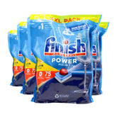 Multiple packages of Finish Powerball dishwasher tabs on a white background