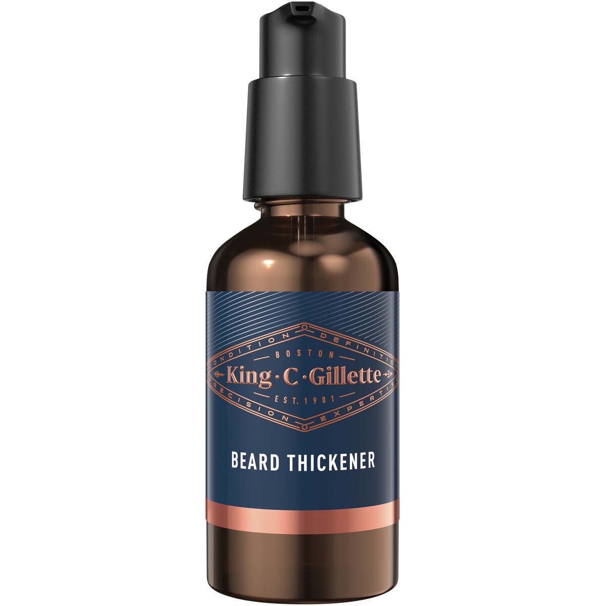 King C. Gillette Beard Thickener 50 mL bottle showing product label and dispenser pump.