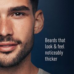 Model showing thicker, healthier-looking beard after using King C. Gillette Beard Thickener.