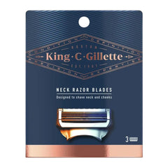 King C. Gillette Neck Razor Blades – carded retail pack with 3 replacement cartridges for neck and cheek shaving.