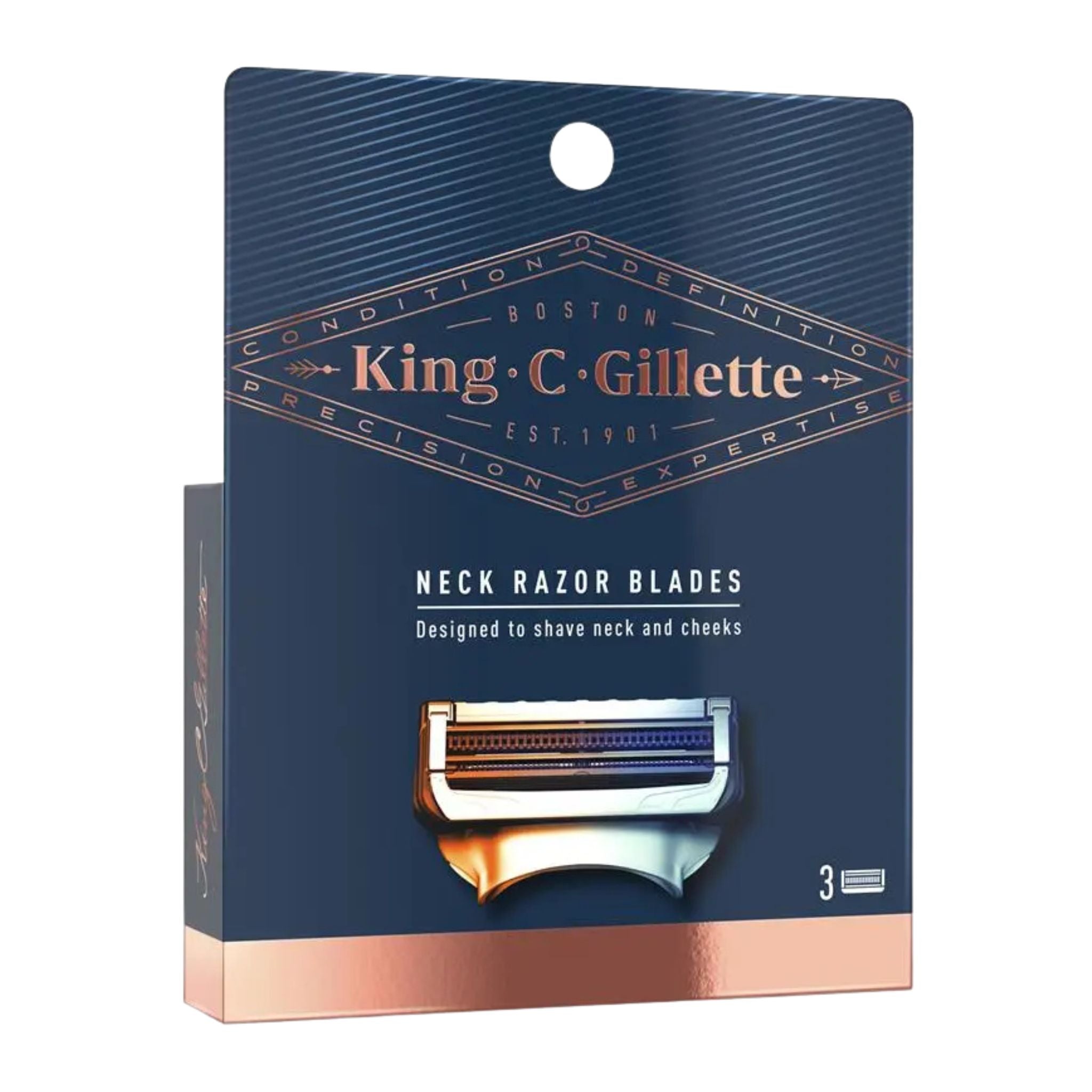 King C. Gillette Neck Razor Blades 3 Pack – front view of retail packaging showing razor blade design and logo.