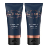 Two tubes of King C. Gillette transparent shave gel on a white background