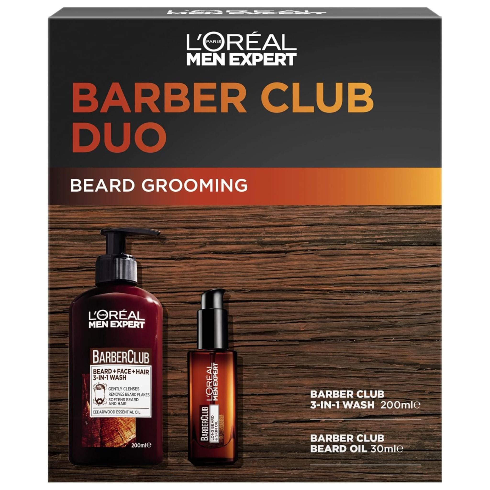 L'Oréal Men Expert Barber Club Duo 3-in-1 Beard Face Hair Wash and Beard Oil Pack of 2 – 200ml and 30ml grooming set