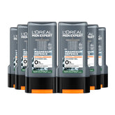 Multiple bottles of L'Oreal Men Expert Magnesium Defence shower gel on a white background