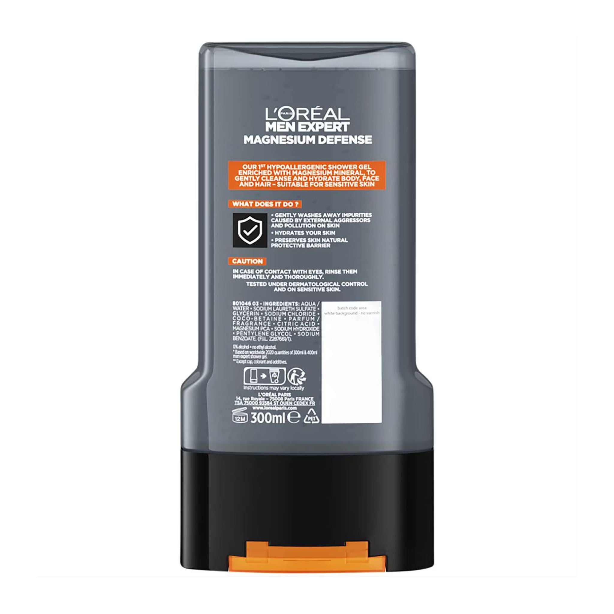 L'Oreal Men Expert Magnesium Defense shower gel packaging on a white background