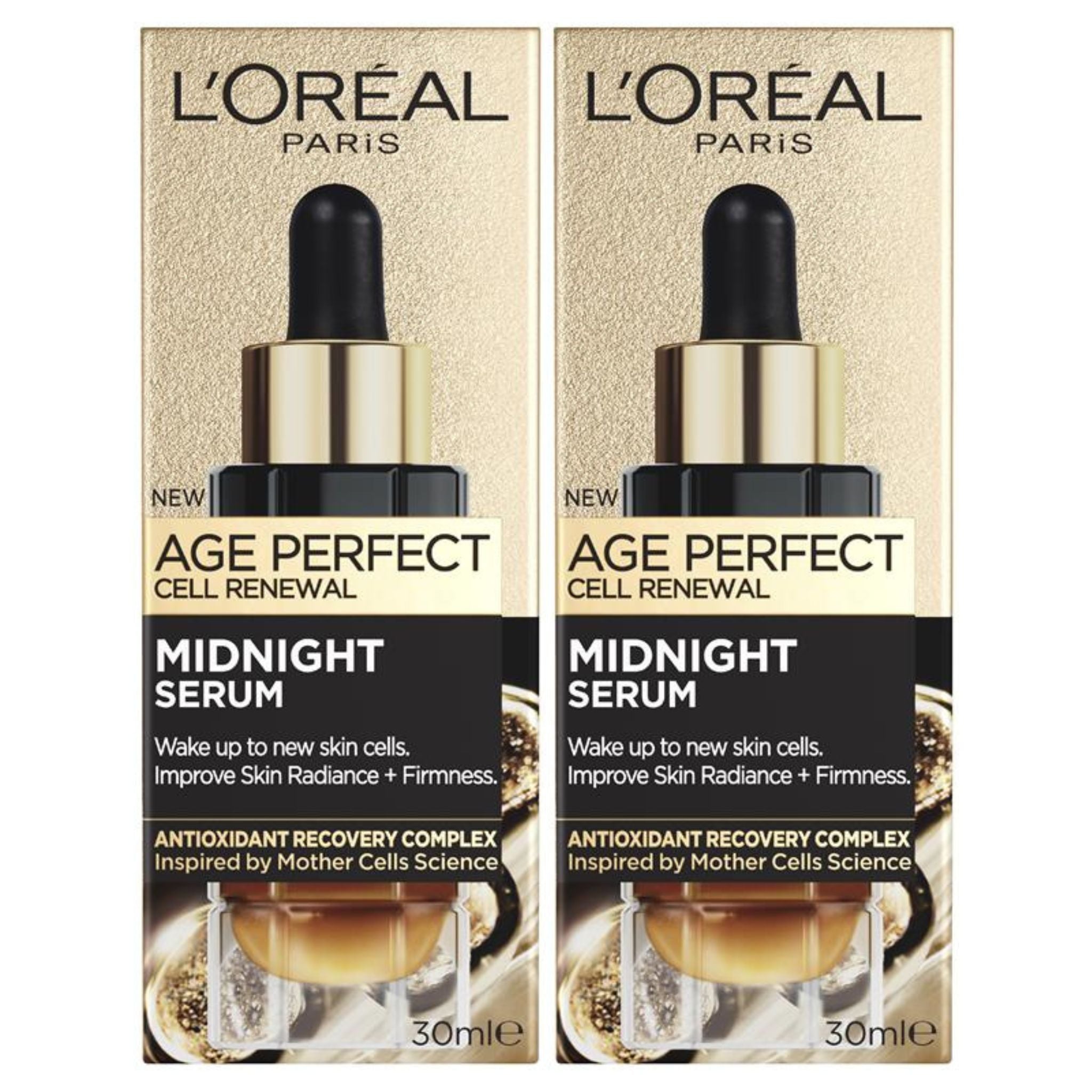 L’Oréal Paris Age Perfect Midnight Serum duo pack shown from the front