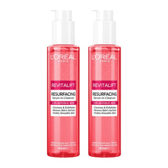 Two bottles of L'Oreal Paris Revitalift Resurfacing Serum-in-Cleanser on a white background