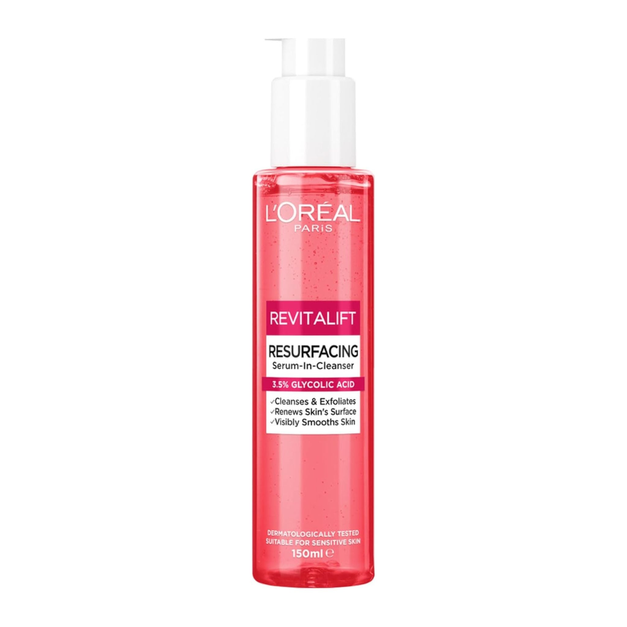 L'Oreal Paris Revitalift serum-in-cleanser bottle on a white background