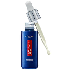 L’Oreal Revitalift Retinol serum blue bottle with open dropper applicator