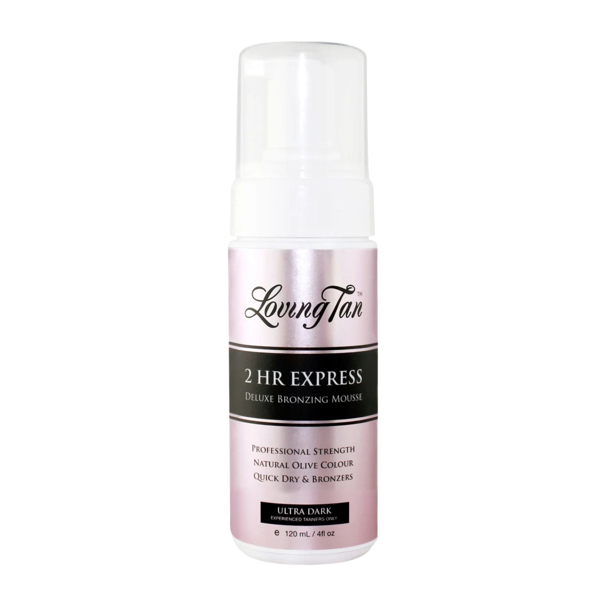 Loving Tan 2HR Express bronzing mousse bottle on a white background
