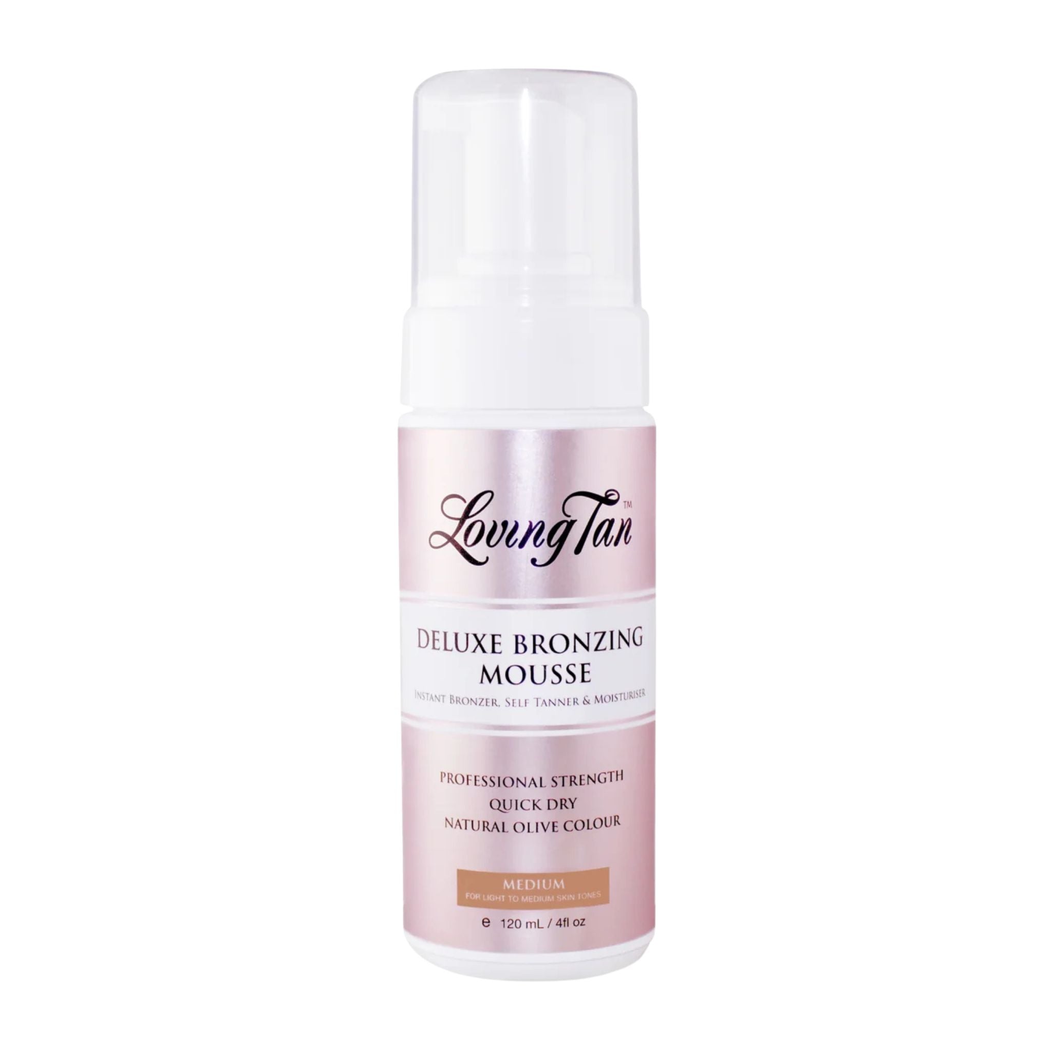 Loving Tan Deluxe Bronzing Mousse bottle on a white background