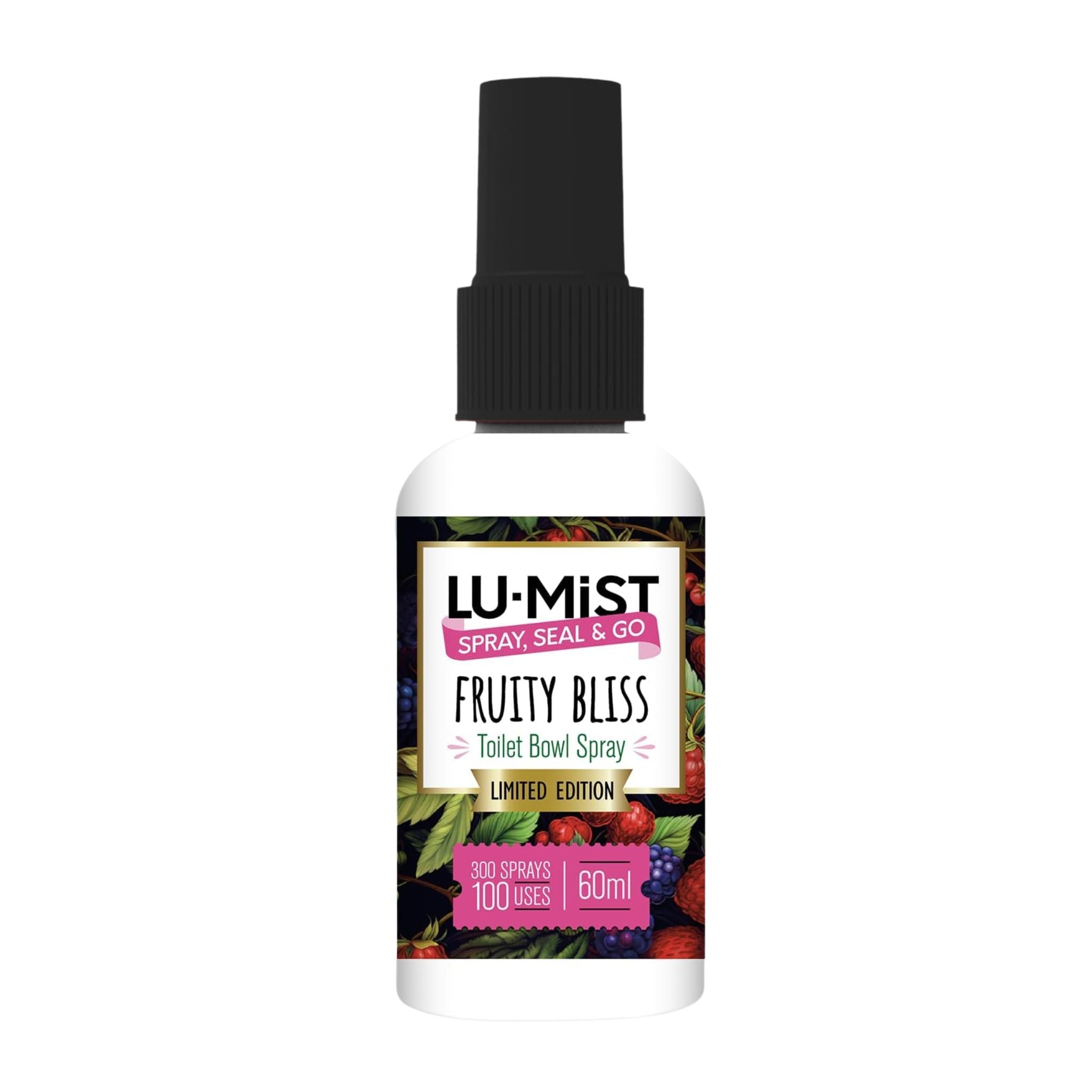 Lu-Mist Fruity Bliss toilet bowl spray bottle on a white background