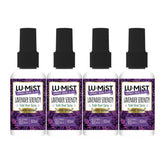 Four bottles of Lu-Mist Lavender Serenity Toilet Bowl Spray on a white background