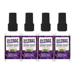 Four bottles of Lu-Mist Lavender Serenity Toilet Bowl Spray on a white background