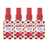 Four LU-MIST Rose Bowl toilet bowl spray bottles with red and white design on a white background