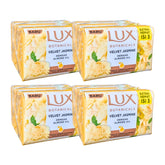 Four packages of Lux Botanicals Velvet Jasmine soap on a white background