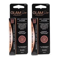 Two packages of Glam Pro by Manicare 3-in-1 adhesive eyeliner on a white background