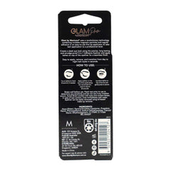 Back of a Glam Pro eyelash packaging with text and icons on a white background