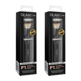 Two Glam Pro F1 blending foundation brushes in packaging on a white background
