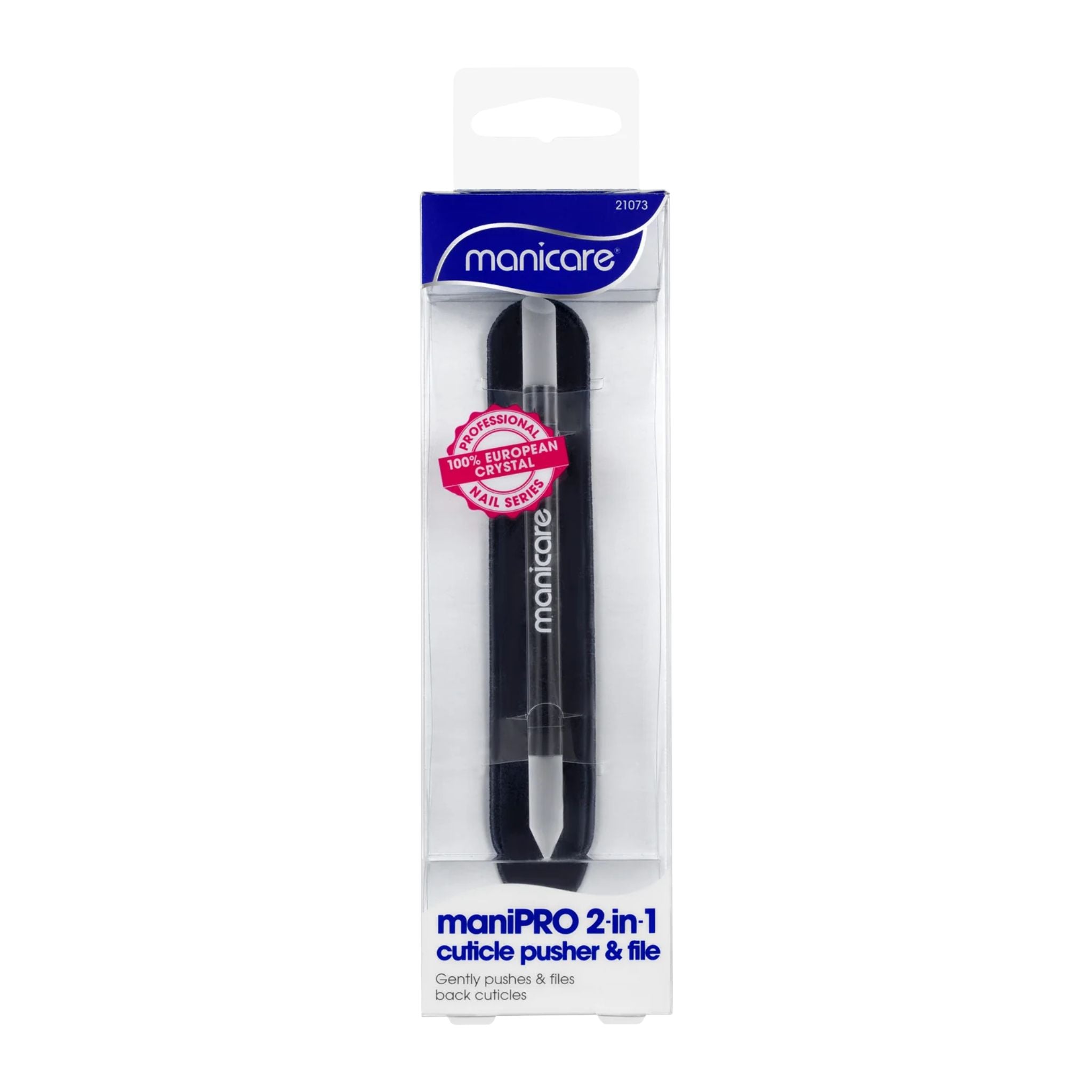 Manicare maniPRO 2-in-1 cuticle pusher & file in packaging on a white background