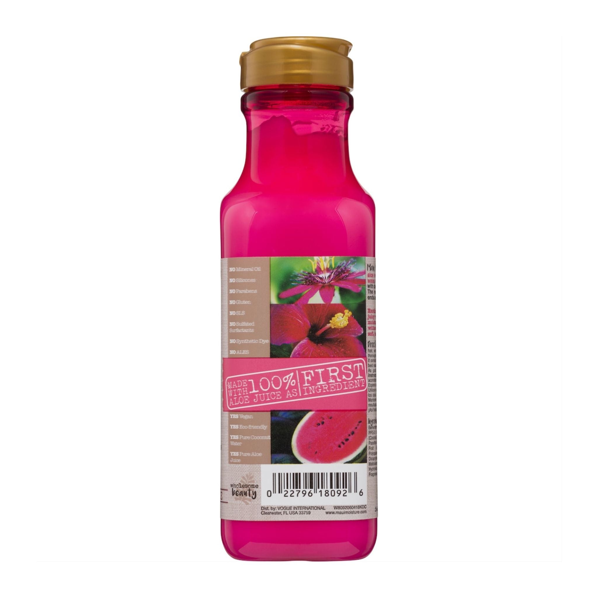 Pink water bottle with a gold cap on a white background
