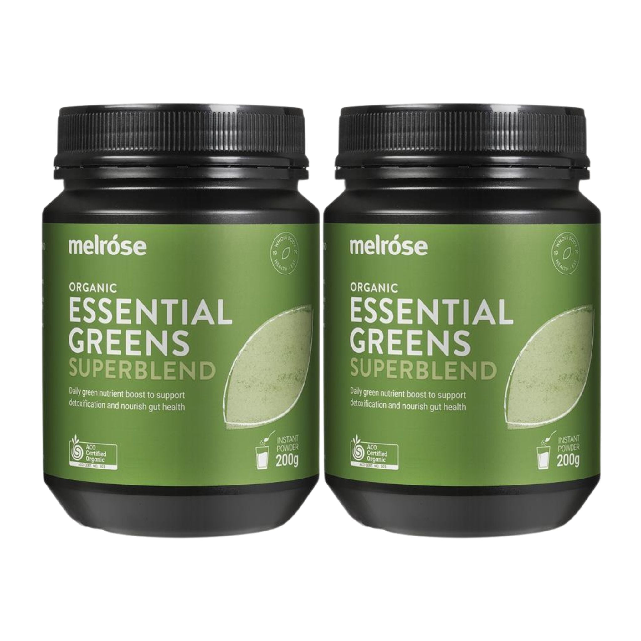 Showcase image of Melrose Organic Essential Greens 200g twin pack