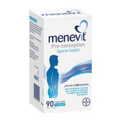 Menevit pre-conception sperm health supplement box on a white background