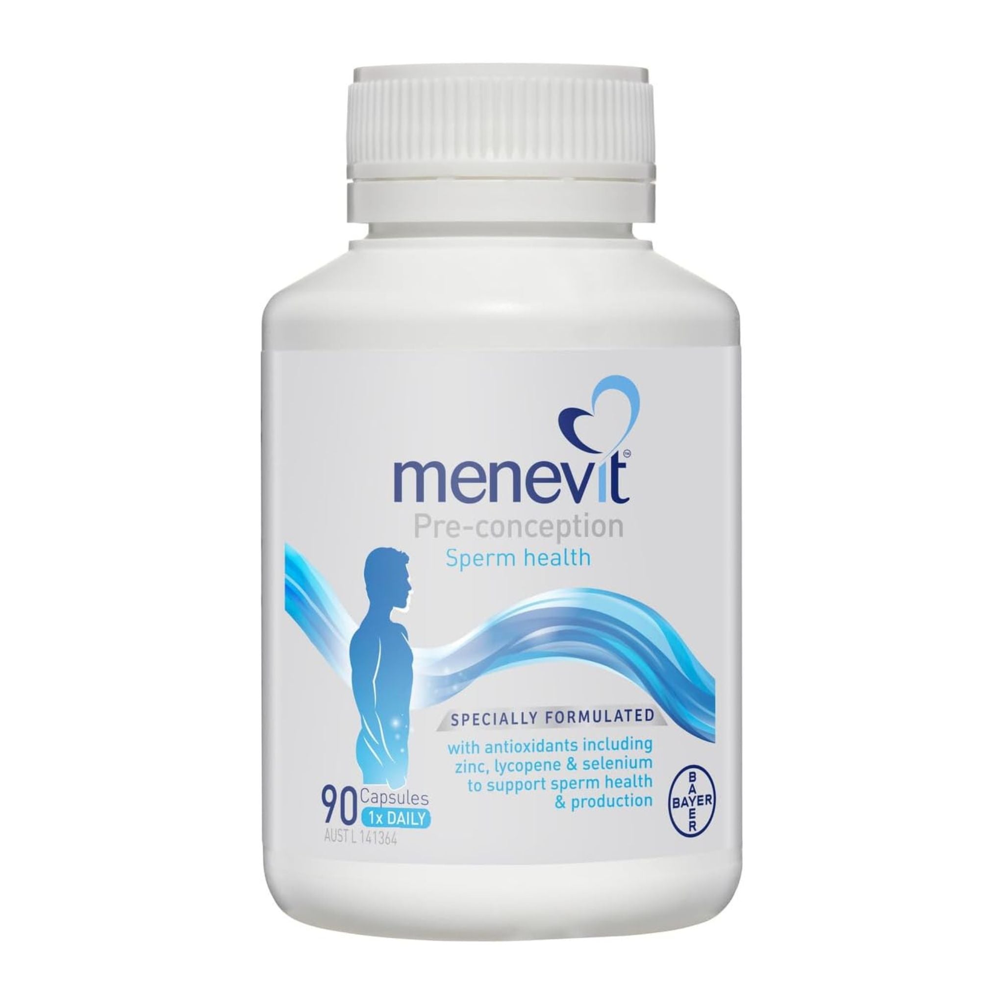 Menevit pre-conception sperm health supplement bottle on a white background